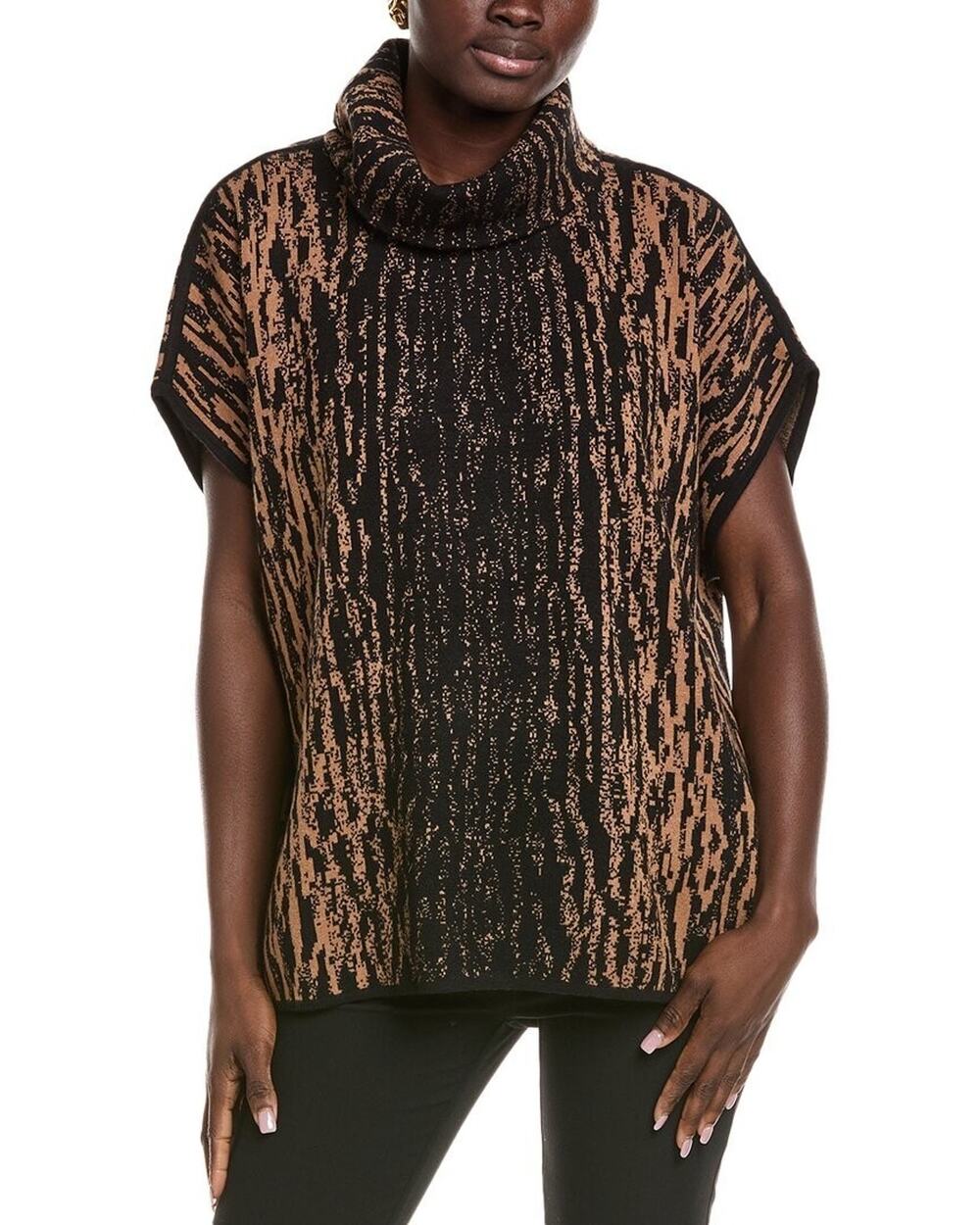 Anne Klein Sweater Womens S Black Vicuna Animal Print Turtleneck Oversized NWT
